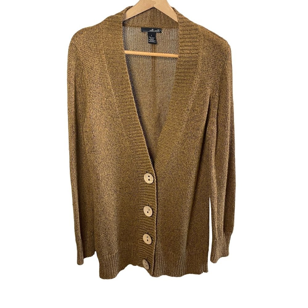 Willi Smith Long Brown V Neck Buttoned Cardigan Sweater Sz L